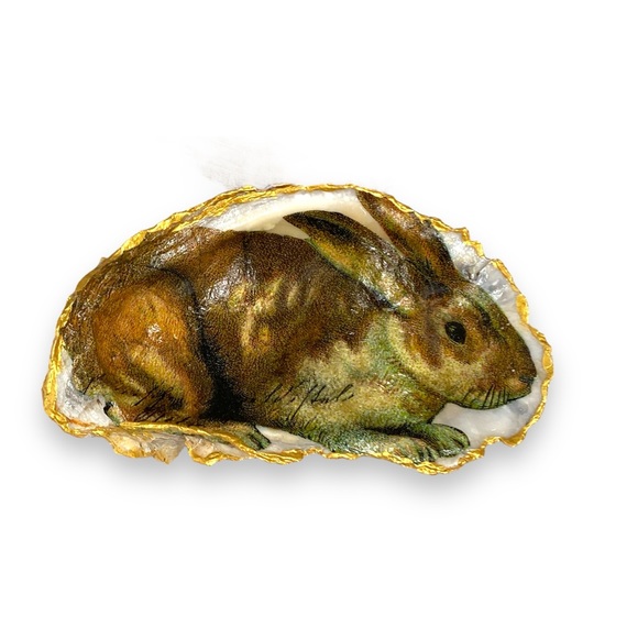 HANDMADE DECOUPAGE TOPIARY OYSTER SHELL TRINKET RING DISH or HANGING ORNAMENT - Picture 4 of 14